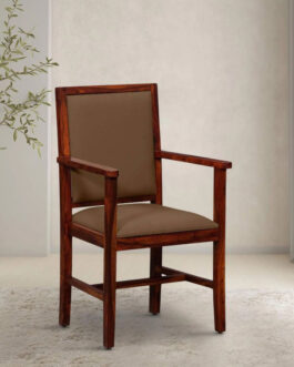 Wooden Arm Chair With Soft Seating In Honey Oak Finish