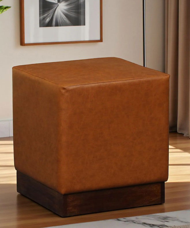 Leatherette Pouffe In Brown Colour
