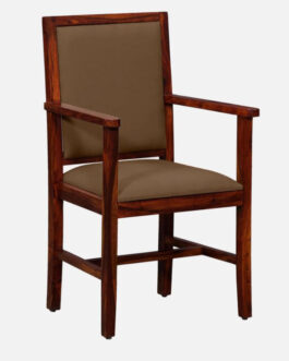 Wooden Arm Chair With Soft Seating In Honey Oak Finish